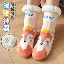 Coral Suede Socks Lady Autumn Winter Style Add Suede Thickened Sleep Socks Winter Cartoon Warm Home Mid-Barrel Floor Socks