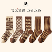Socks Childrens autumn Winter pure cotton ins Chater cotton socks Winter Warm Retro Wind Pile Socks Korean version outside wearing midcylinder socks