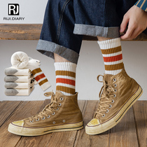 Socks Male Winter pure cotton Silo Socks Garnter Thickened Autumn Winter Gross Wreaths Sweat and deodorant White Stripes Sport Long Sox