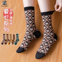 Socks female midbarrel socks pure cotton spring autumn style retro cotton socks Han version Inlenty wind thin style Japanese style long cylinder pile stockings