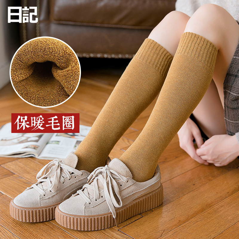 Socks women's thickened calf socks Terry long tube middle tube leg cover Sweat-absorbing warm stockings High tube thin knee socks
