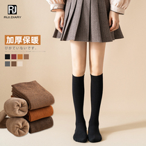Calf Socks Woman Winter Pure Cotton Plus Suede Thickened Warm Wool Socks Pressure Slim Leg JK Long Socks Black Long Barrel Socks