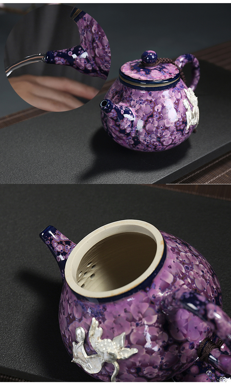 Portable ceramic kung fu tea set a pot of two cups of travel with box of variable coppering. As silver teapot tea set