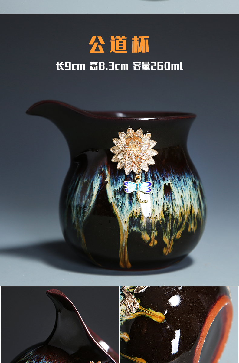 Alluvial gold ceramic up kung fu tea set suit household coppering. As silver teapot teacup tea sea tea accessories) group