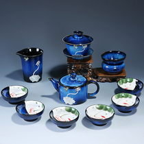 Hand-painted tea set Household set ceramic simple kiln change Gilt silver Gongfu tea cup Cover bowl Teapot