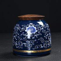 Puer tea pot Tea pot Blue and white large wake-up tea pot Single layer storage box Round box Vintage Puer tea box tea jar