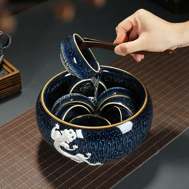 Earth up tea to wash large red glaze, ceramic water obsidian become dross barrels by hand built tea water fittings