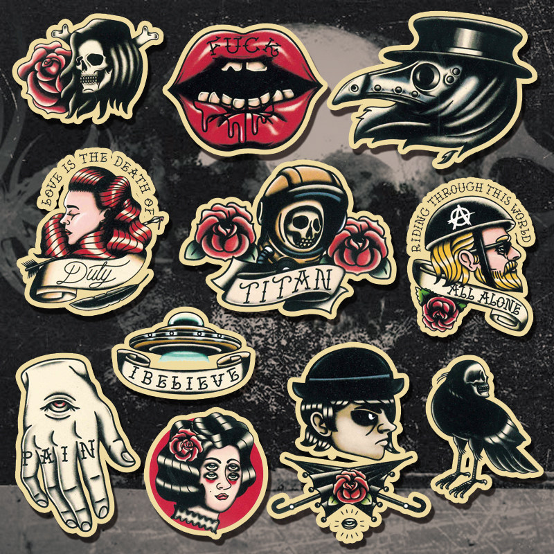 Dark Black Tattoo Gothic style Tattoo suitcase suitcases laptop skateboard rock west coast