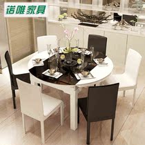 Modern simple telescopic foldable multifunctional 6-person solid wood round dining table and chair combined tempered glass ribbon induction cooker