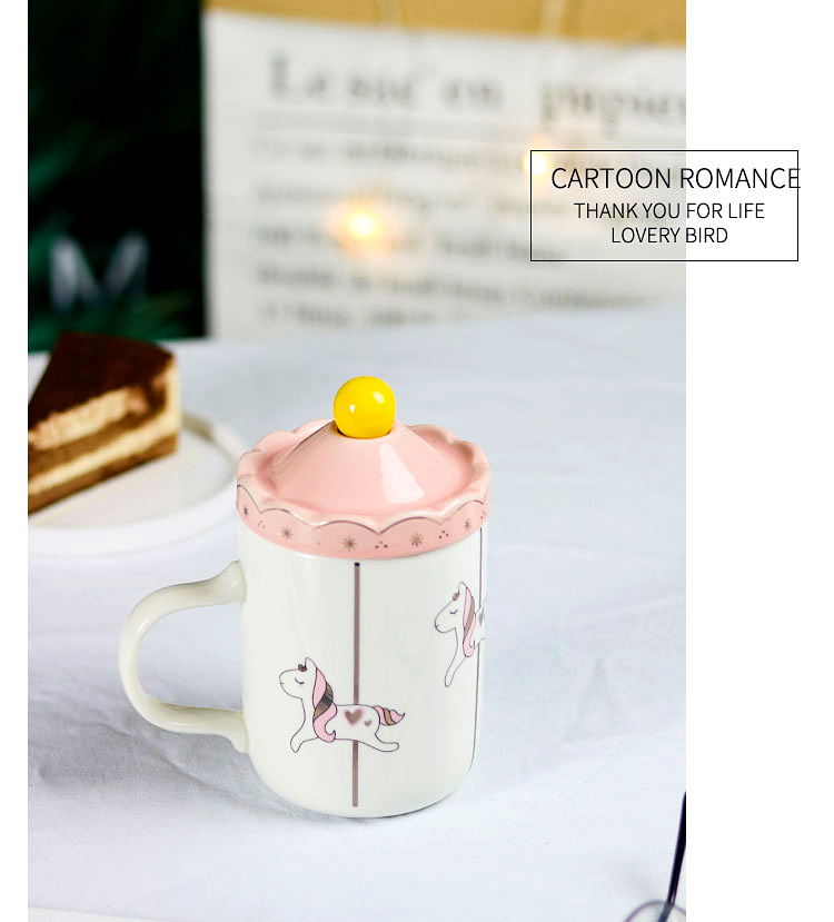 Merry - go - round cup Japanese mugs pink ceramic cup girl creative milk spoon keller around a coffee cup with cover