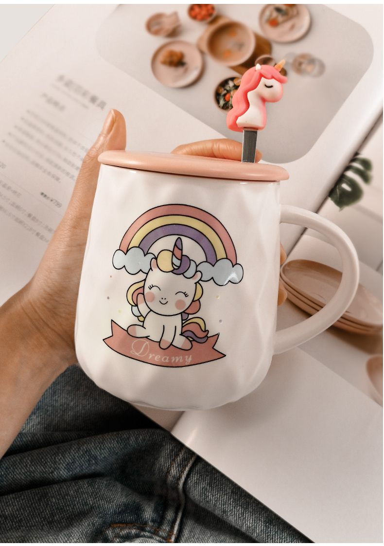 The Girl in pink unicorn cup home express it in glass ins individuality creative ceramic keller with spoon