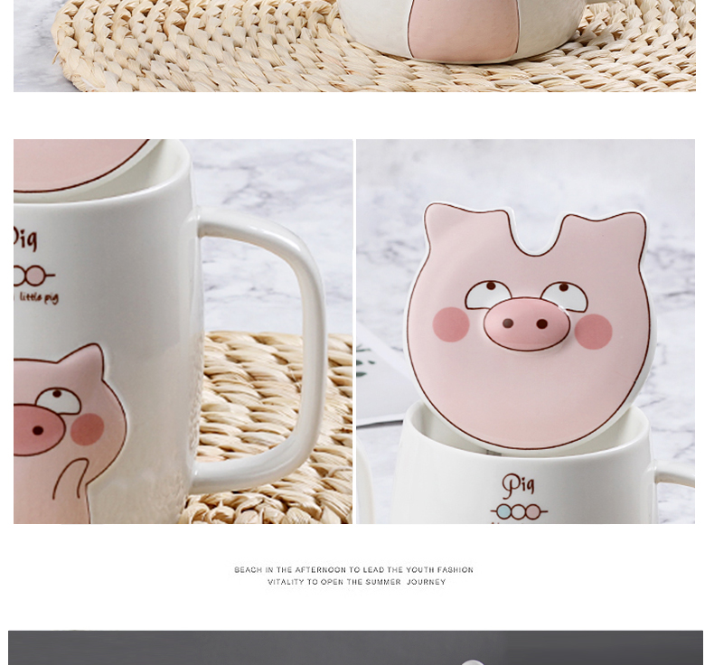 Couples cup high - capacity creative ceramic pig girl, lovely cup keller spoon home coffee cup with cover