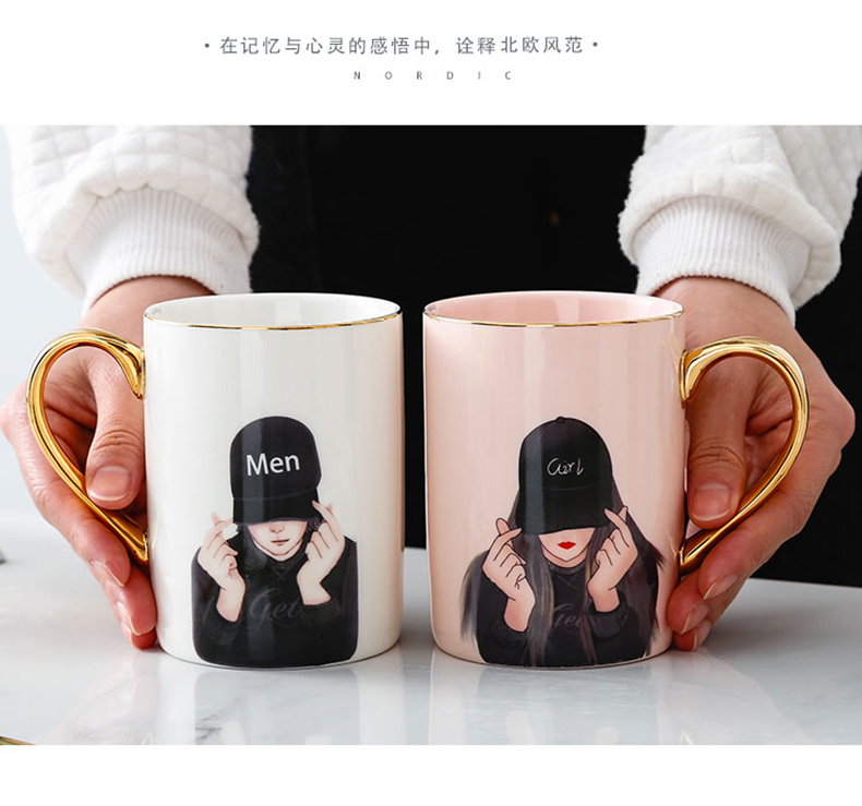 Creative picking cups move ceramic keller with spoon, coffee cup of water glass box office