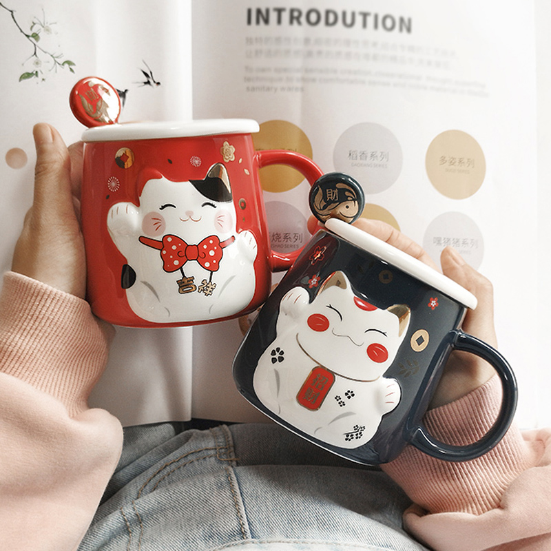 During the valentine 's day gift lovely plutus cat ceramic coffee cup creative cup getting mark cup with a spoon