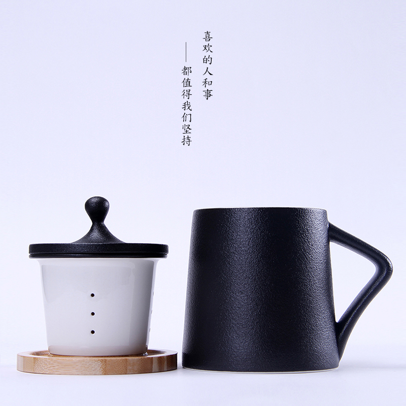 Japanese coarse pottery teacup creative retro mugs with filter with cover move office household tide every cup of tea