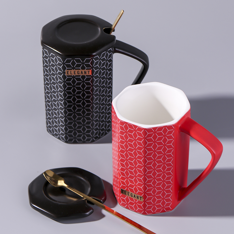 Contracted mark cup northern wind ceramic cups of coffee cup with cover household glass one, run out of the office