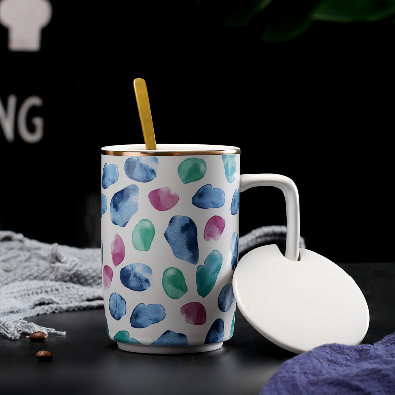 Creative move with cover glass ceramic keller spoon tide lovers ultimately responds cup home coffee cup contracted tea cups
