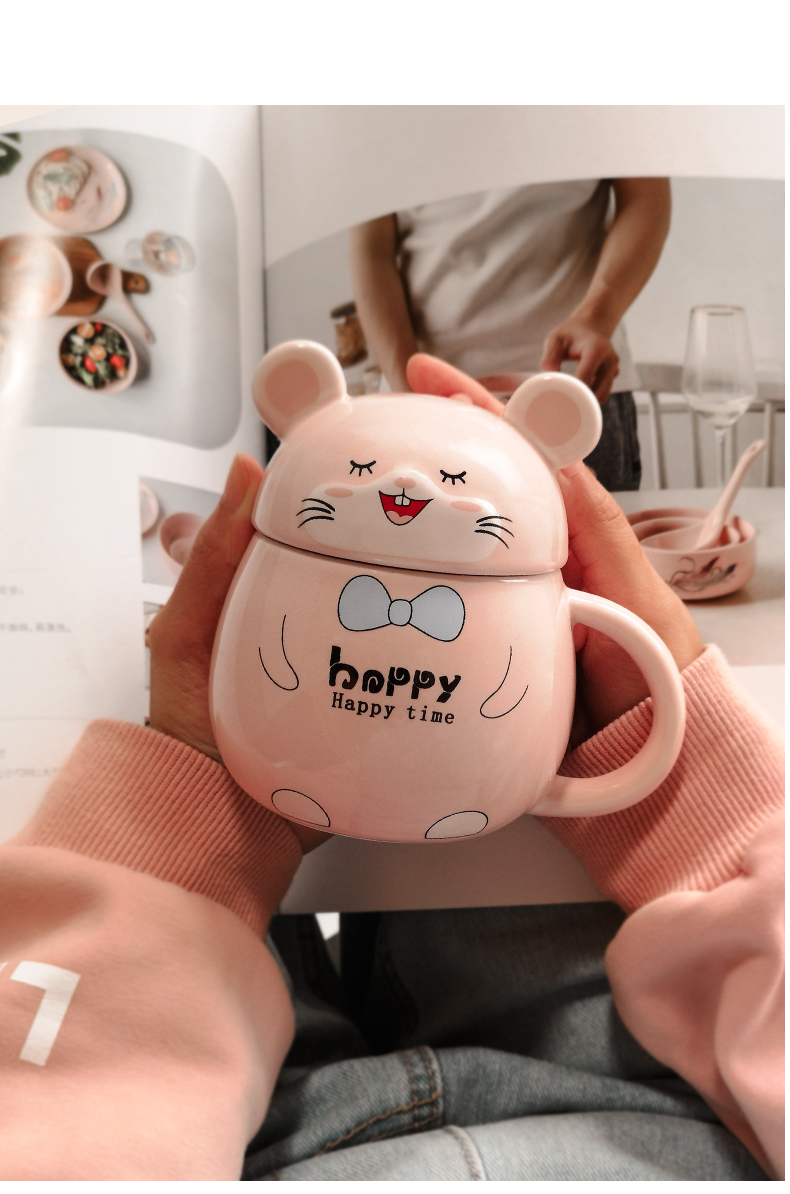 Young girl heart mouse cup household contracted a pair of express picking cup creative ceramic keller with spoon