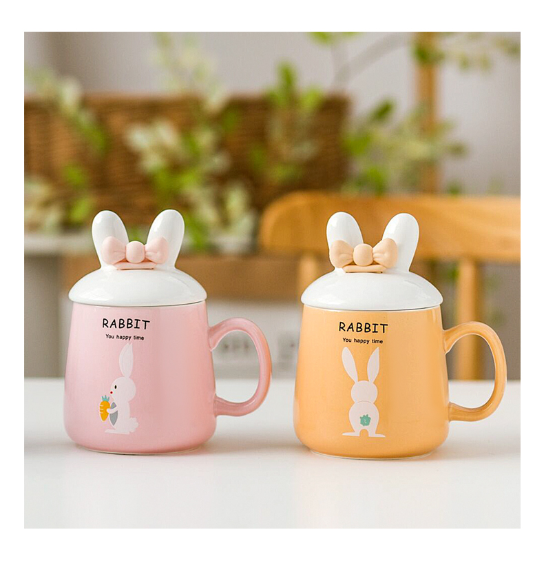 Rabbit glass ceramic cup han edition with cover spoon keller, lovely schoolgirl ultimately responds a cup of coffee cup creative trend