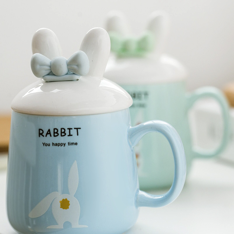 Rabbit glass ceramic cup han edition with cover spoon keller, lovely schoolgirl ultimately responds a cup of coffee cup creative trend