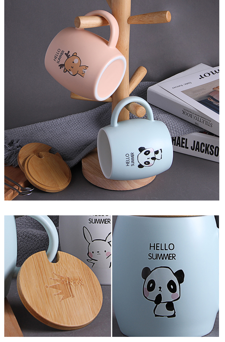 Contracted ceramic keller with spoon, high - capacity ultimately responds cup coffee cup couples creative wooden barrel cover a bigger