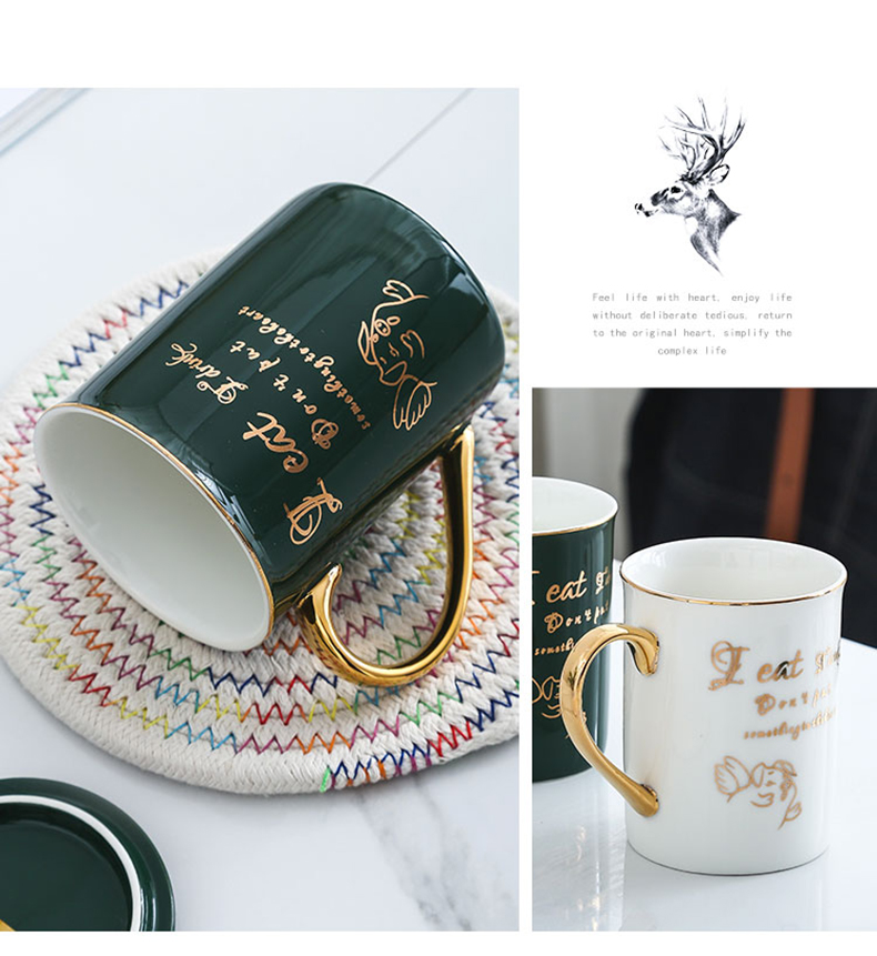 Couples home office coffee cup gift box creative ceramic cup cup move trend mark cup with a spoon