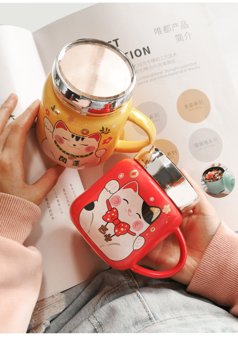 Cartoon super girl heart cup home New Year of lovely cup ins individuality creative ceramic keller with cover