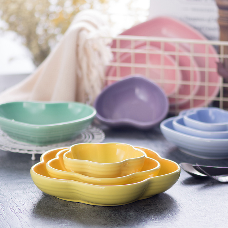 Creative household microwave oven ceramic suit dish dish soup plate tableware FanPan western food three - piece pasta dishes