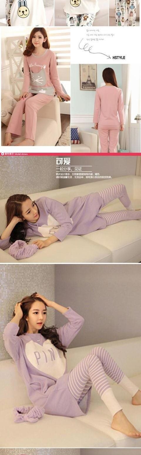 Ưu đãi đặc biệt phiên bản tiếng Hàn của mùa xuân và mùa thu cotton nữ dài tay quần pyjama phù hợp với phim hoạt hình thường phục vụ cotton kích thước lớn bộ mặc nhà thu đông