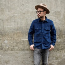 Italy new COF Studio heavyweight INDIGO moleskin blue dye Knight shirt coat