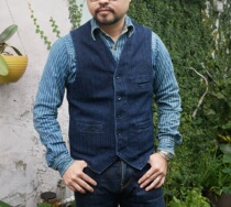 Italian Octopus Captain Santors Washed herringbone Blue dyed Thorn vest