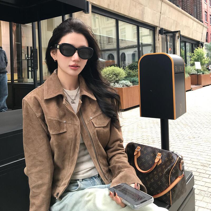 2026 Autumn Haining Suede Sheep Leather Box-Style Short Genuine Leather Jacket Fashionable Simple Casual Style Coat