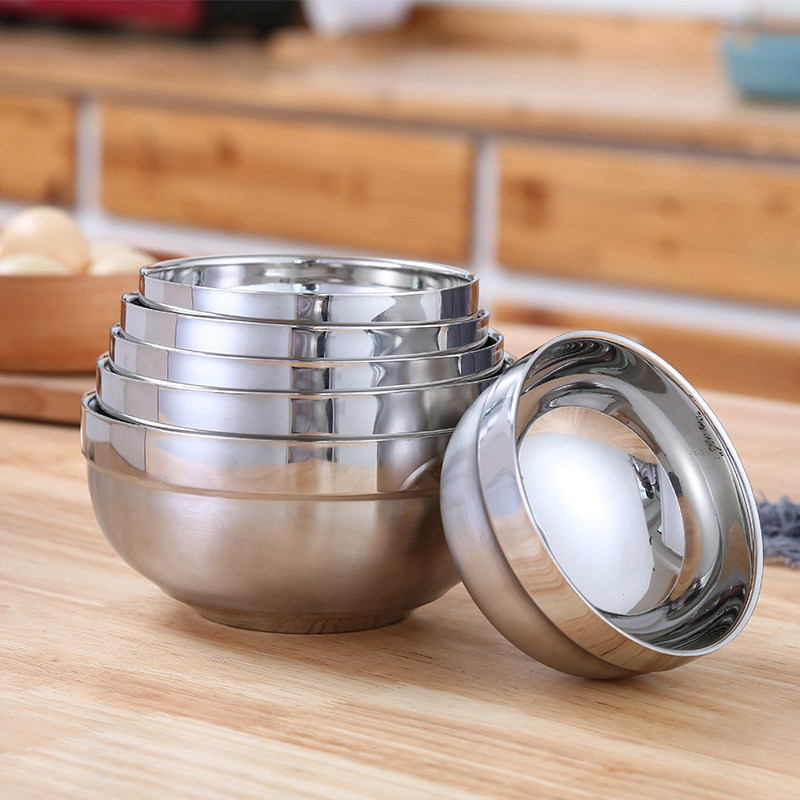 German 304 stainless steel bowl with lid for home eating children small bowl double layer anti-scalding adult rice bowl iron bowl soup bowl