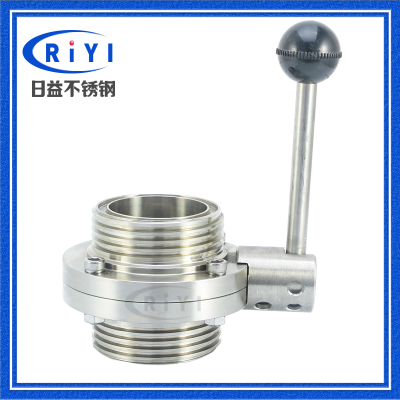 304 stainless steel sanitary grade SMS round thread live butterfly valve T type threaded manual external wire valve by Ren oil Ren