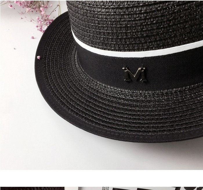 Fashionable M-label sun hats, straw hats, sun-protective hats, women's summer outings, sun hats, black British flat-topped top hats, a trend detail image 10