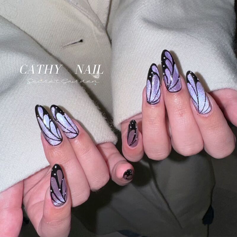Violet Evergarden Butterfly Hand-Painted Illusion Cat's Eye Forest Elf Summer Wings Nail Art Stickers Wearable Nails
