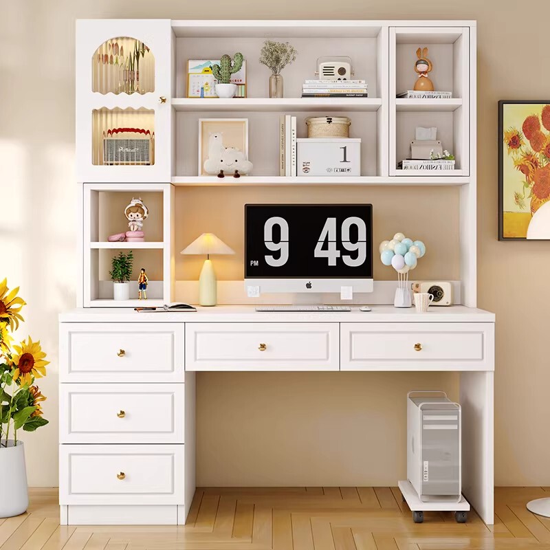 Desk and Bookshelf Integrated Bookcase for Home Use in Small Apartments, Simple and Modern Student Study Desk with Drawers and Writing Table Desk and Bookshelf Integrated Bookcase for Home Use in Small Apartments, Simple and Modern Student Study Desk with Drawers and Writing Table
