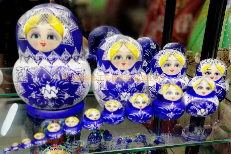fifteen layers of blue cover dolls 15 layers of Russian hand painted natural linden wood high 20 cm Large number new