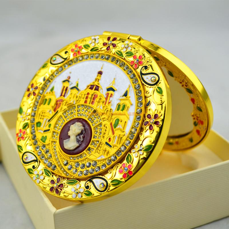 Russian Double-sided Folding Round Mirror Beautifully Retro High-end Solid Castle High Gear Gift Boxes 2019 New