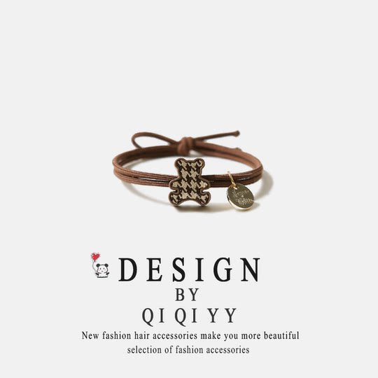 Korean-Style High-End Smiley Bear Hair Tie, Elegant Hair Rope, Cute Girl's Hair Tie for High Ponytail, Houndstooth Hair Accessory