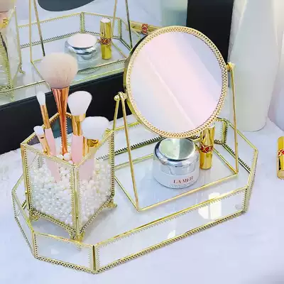 Desktop skin care products cosmetics storage box Makeup mirror tray Makeup brush storage bucket Makeup table shelf