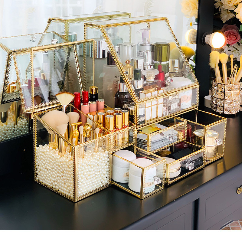 Shivering Tongan Cosmetic Containing Net Red Glass Skin-care Products Shelf Desktop Finishing Makeup Desk Lipstick Red Box