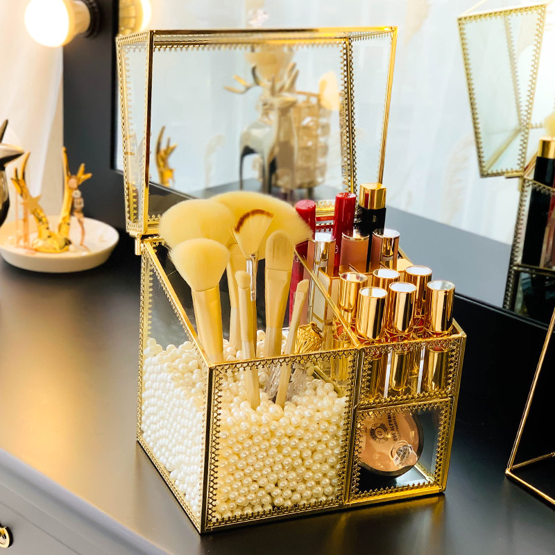 Nordic Ins Wind Makeup Brushes Containing Bucket Glass Pearl Silo Lipstick Red Beauty Desktop Dust with lid containing box