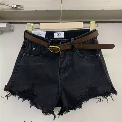 kalanxiu card blue show 5166 summer new high waist slim burrs denim shorts hot pants wide leg pants women tide