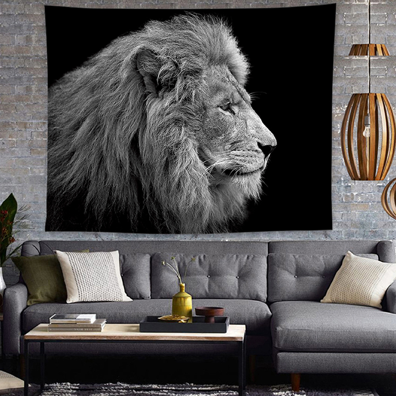 Nordic ins hanging cloth black and white lion tapestry Bed cabinet cloth cover cloth decorative blanket Hanging painting Bedroom tapestry decorative painting