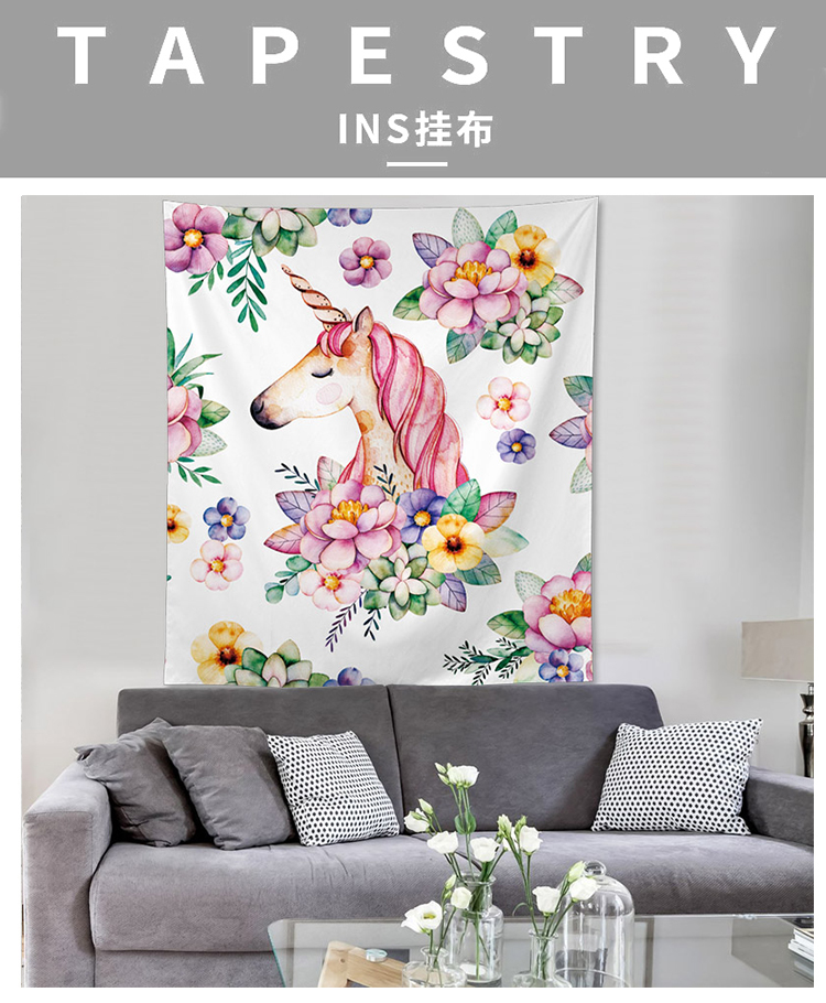 Cá tính treo cứng ins trang trí thanh vải màu xanh lá cây du lịch gió quốc gia unicorn tấm thảm treo tường sofa nền vải khăn trải bàn