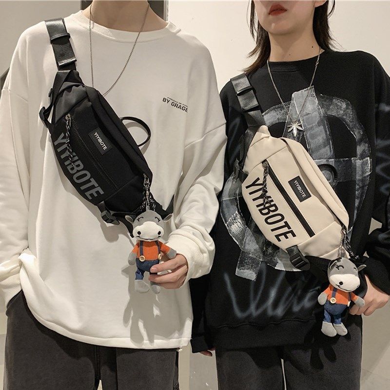 Japanese men's students ins fashion all-match messenger bag shoulder bag tide brand oblique shoulder bag sports waist bag single shoulder chest bag
