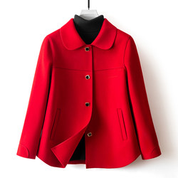 Double-sided woolen coat for women 2023 new style petite short style slimming doll collar woolen woolen mother's coat