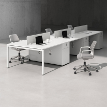 White staff Desk Desk Four Digits Brief Screen Station Office Computer Table And Chairs Combined Six bits of furniture