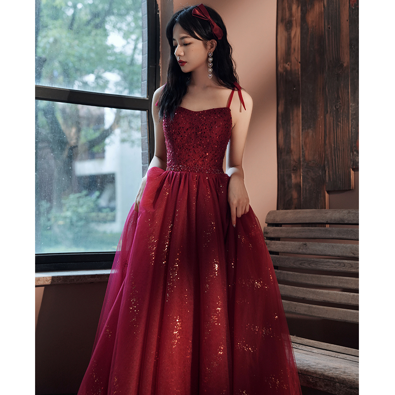 Red toast dress married day bride dress home dress wedding high-sense engagement dress at escape princess dress